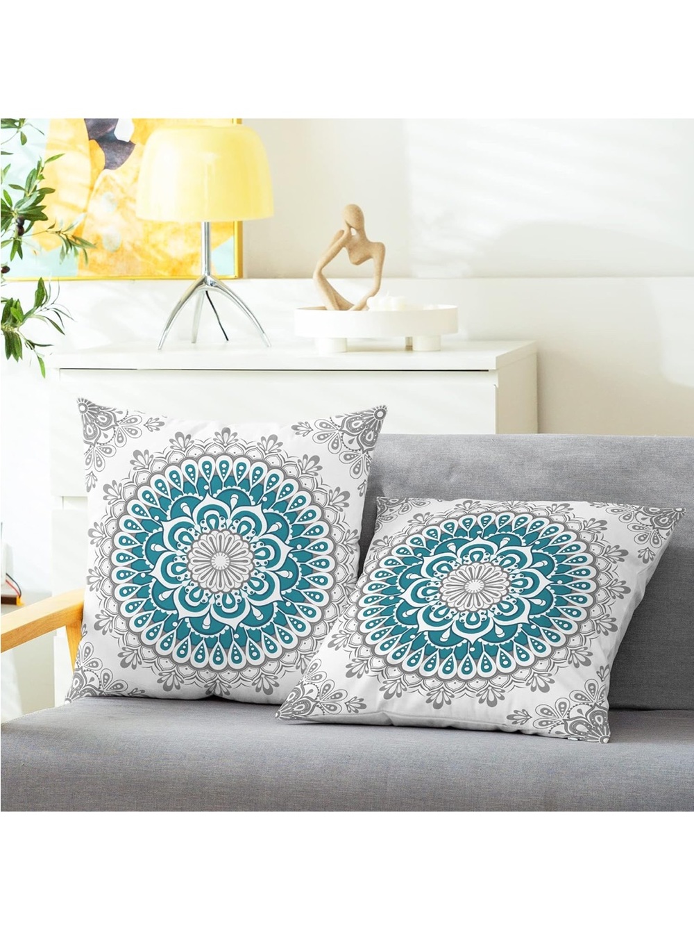 Decorative Teal Mandala Throw Pillow Covers - Home Accents 20”x20” cover only